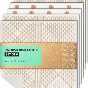 Swedish Dish Cloths for Kitchen – Reusable Dishcloths for Washing Dishes – Each Cellulose Dish Cloth Replaces 15 Rolls of Paper Towels and is More Absorbent Than a Sponge – Dishcloth Set of Six