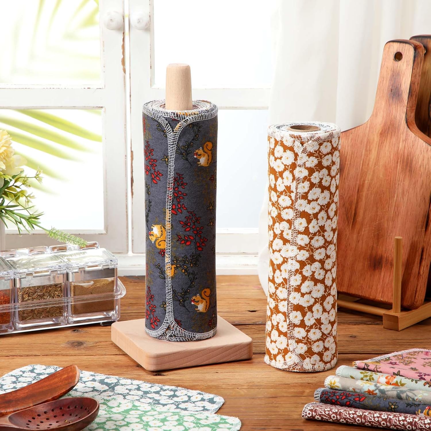 Redbaker 50 Pcs Reusable Paper Towels Paperless Reusable Cotton Cloths Toilet Absorbent Washable Paper Towels with Roll Kitchen Dishcloth for Kitchen Paperless Dishcloths(Classic) - Image 3