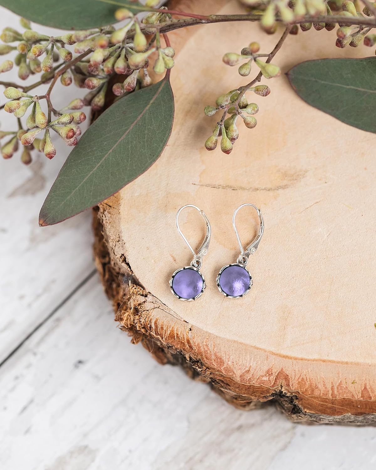 Bottled Up Designs Handmade Vintage Leverback Botanicals Earrings, Sterling Silver, Eco Friendly, Made in USA, Birthday Gifts, Mothers Day, Women, Anniversary (Purple Medicine Bottle) - Image 4