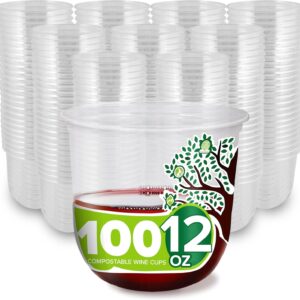 Stock Your Home 12 oz Clear Commercially Compostable Cups (100 Pack), Eco Party Cup, Recyclable Disposable Sustainable Cups for Water, Beer and More, Stemless Design