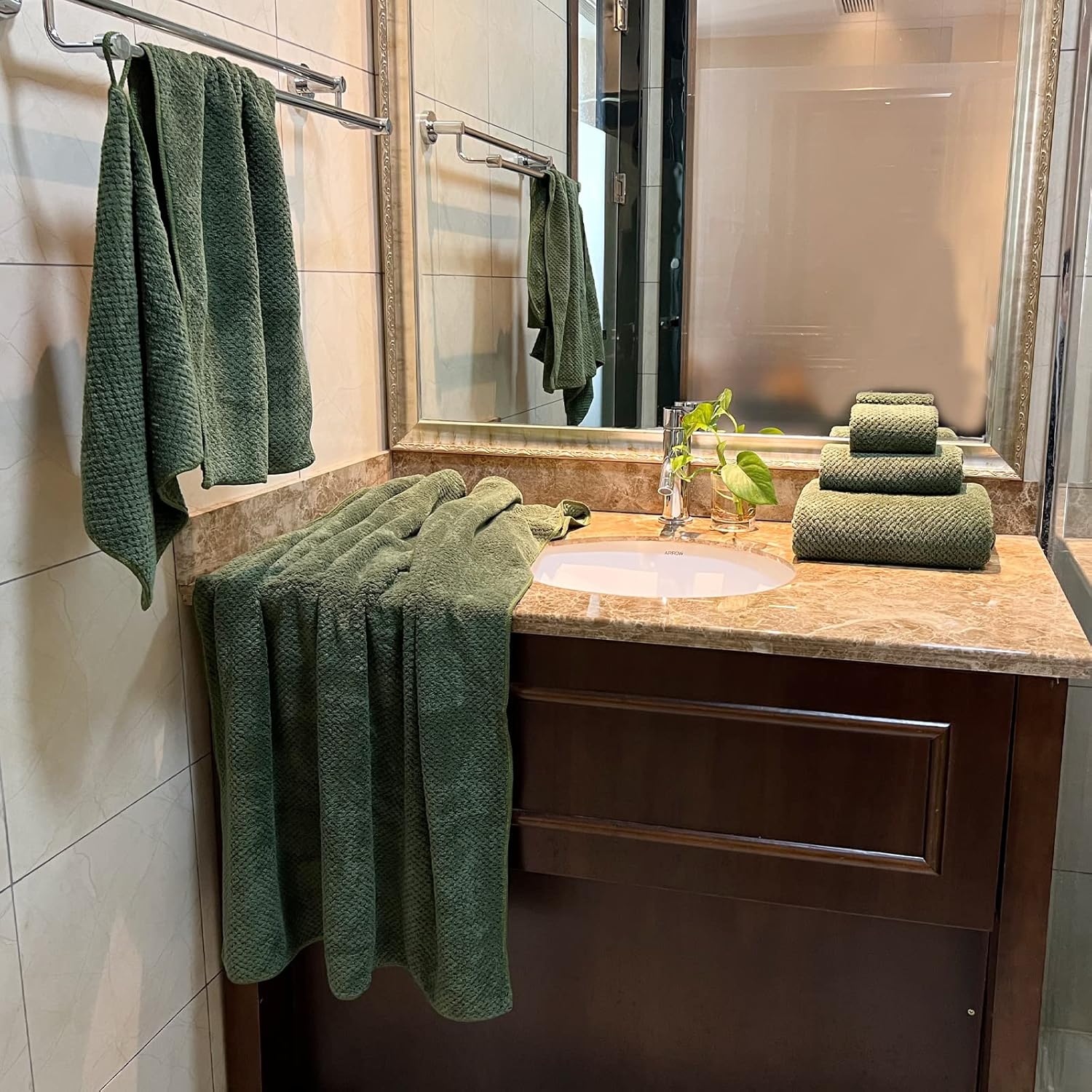 YTYC 29x59 Inch Bath Towels Set of 6 Large, Super Soft Absorbent Lint Free Microfiber Shower Towels for Bathroom 80% Polyester (Olive Green, 6 Piece) - Image 4