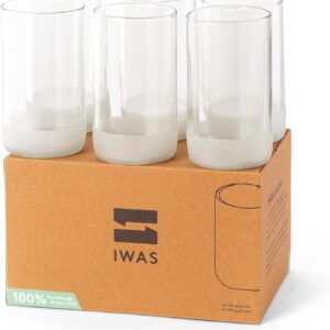 IWAS Upcycled Tall Clear Drinking Glasses | 350 ML | 12 OZ | Set of 6 | Sustainable Water and Cocktail Glasses For Home | Environmentally Friendly