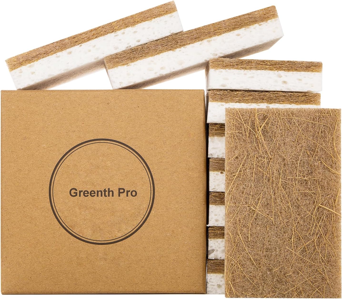 10 Pack Nature Dish Sponge - Natural Kitchen Sponge - Coconut Fiber and Wood Cellulose Scrubber Sponge - Image 2