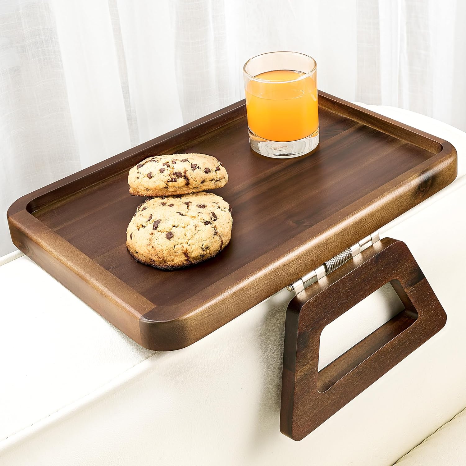 Tinamo Acacia Sofa Arm Tray, Rectangle Couch Armrest Table - Couch Accessories, Armchair Caddy, Clip on Tray for Home Sofa Living Room, Sofa Arm Table (Walnut, 13.75" D x 9.5" W x 1" H) - Image 2