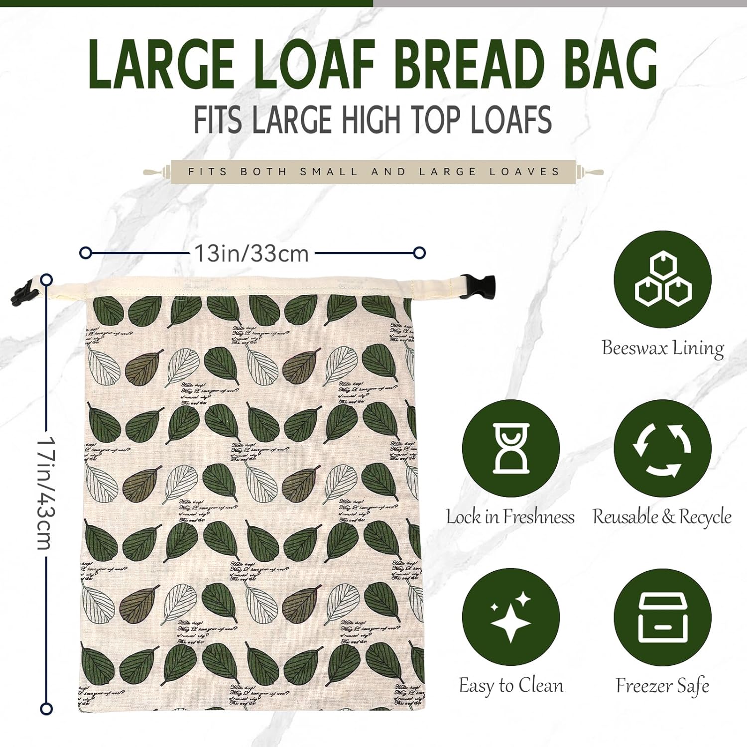 Beeswax Bread Bags for Homemade Sourdough, Sourdough Bread Bag with Zipper, 2 Pack Cotton Large Food Storage Bags to Keep Fresh - Image 4