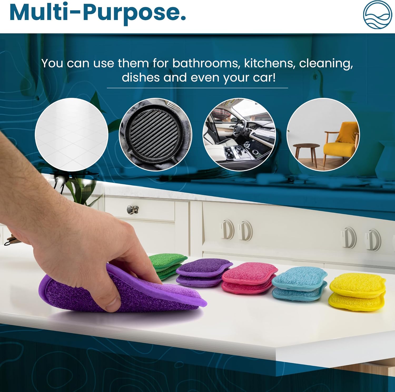 – 10 Kitchen Sponges Pack– Washable and Reusable Dishes Sponge Rubber – 6 X 3 inches - Multicolored - Image 7