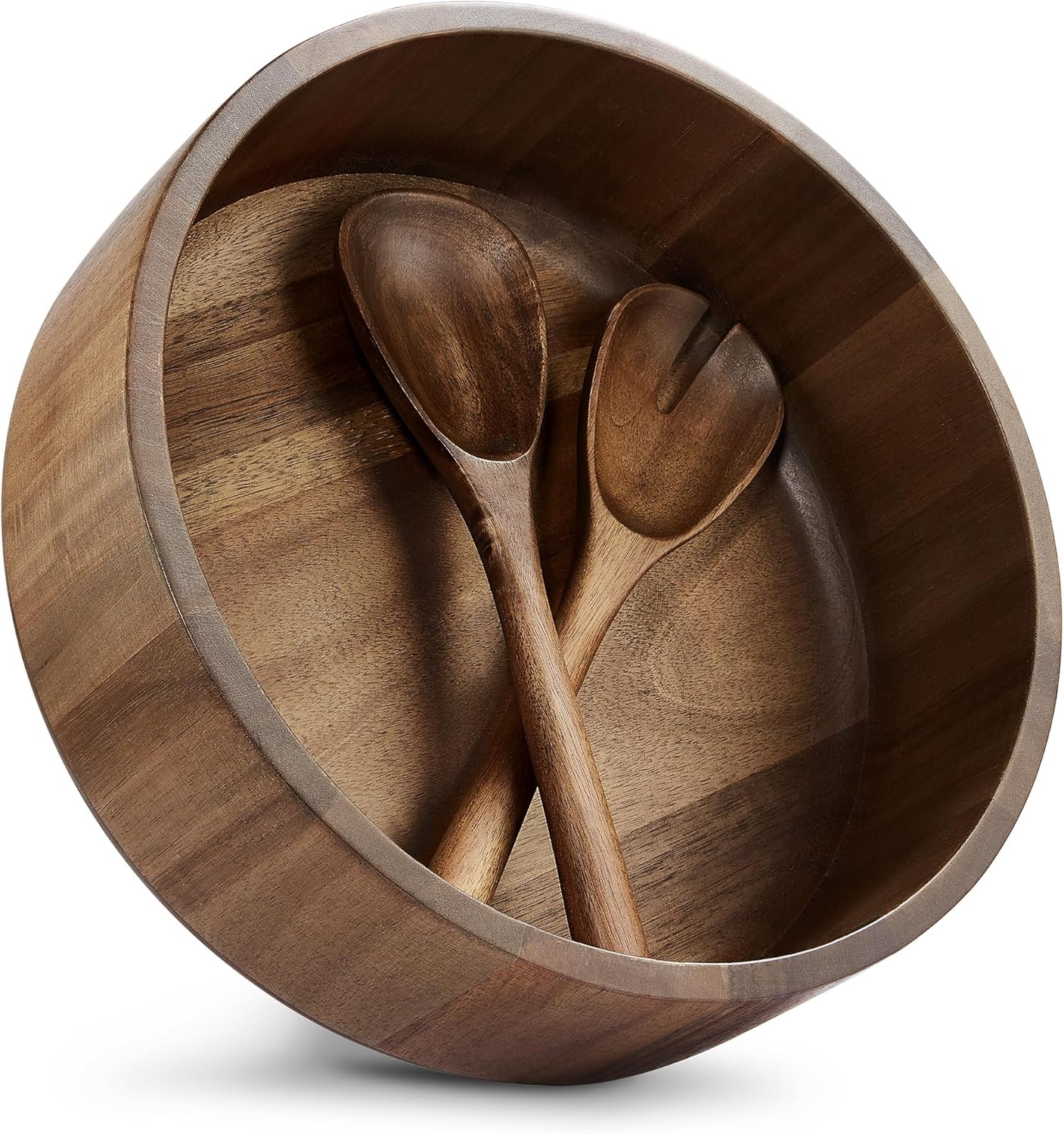 Wooden Salad Bowl, Acacia Walnut Wood Salad Bowl Set, 12 * 4.3 inch Large Natural Wooden with Fork and Spoon,Premium Eco-Friendly 346oz /10.8qt for Kitchen,Dining,Serving & Mixing Food - Image 2