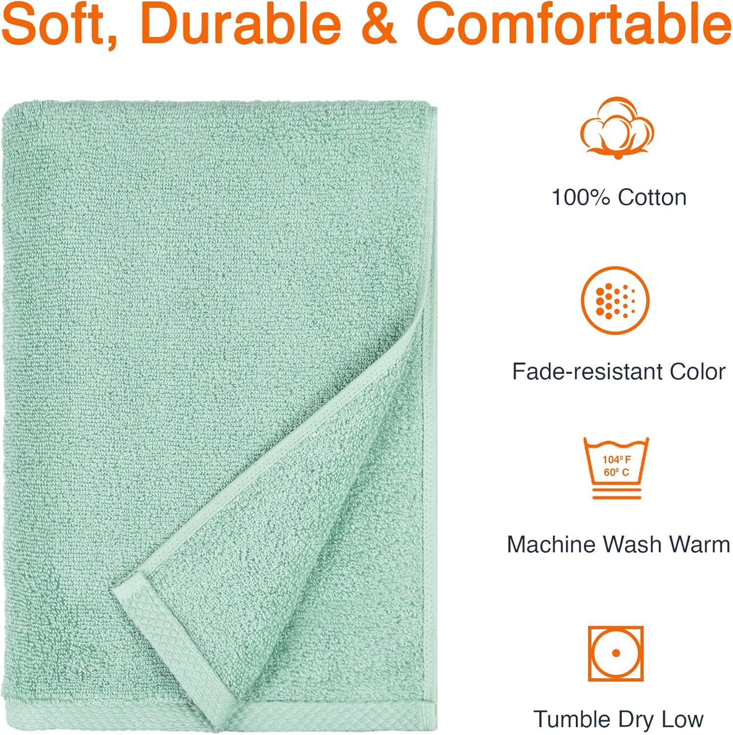 Amazon Basics 100% Cotton Quick-Dry Lightweight Moisture Absorbing Bath Towel, 2-Pack, Seafoam Green, 54" x 30" - Image 4