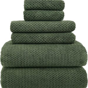 YTYC 29×59 Inch Bath Towels Set of 6 Large, Super Soft Absorbent Lint Free Microfiber Shower Towels for Bathroom 80% Polyester (Olive Green, 6 Piece)
