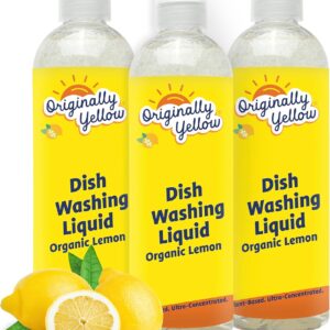 Originally Yellow Plant-Based Dish Soap Infused with Organic Lemon | Quick-Drying Dishwashing Liquid Removes Dirt and Grease | Streak-Free Dish Soap, 16 Fl Oz (3-Pack)