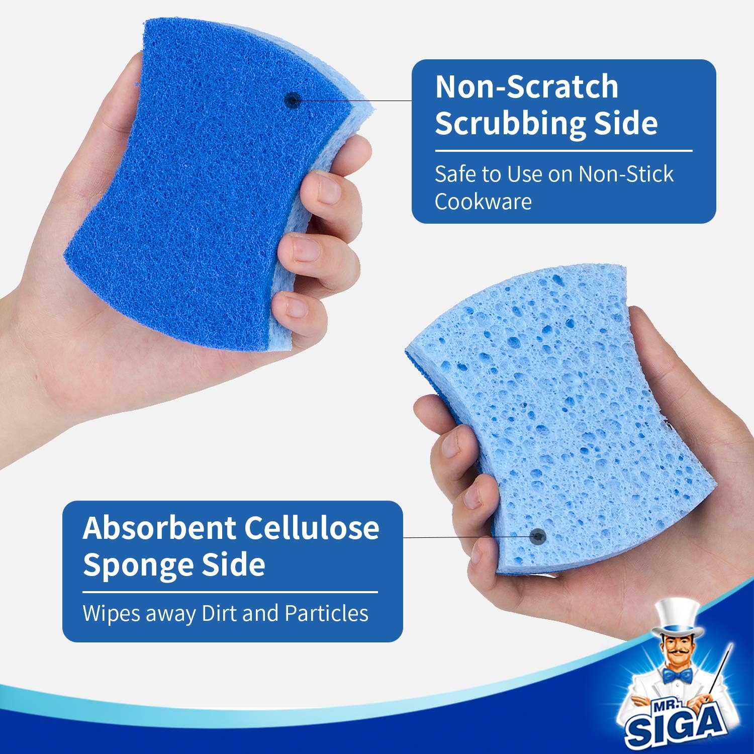 MR.SIGA Non-Scratch Cellulose Scrub Sponge, Dual-Sided Dishwashing Sponge for Kitchen, 12 Pack - Image 5
