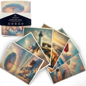 Large 6-Pack Swedish Dishcloths – Reusable, Compostable Sponge Cloths | Eco-Friendly, Absorbent Cellulose Towels | Non-Scratch, Washable Paper Towel Alternative with Coastal Pattern (Impressionism)