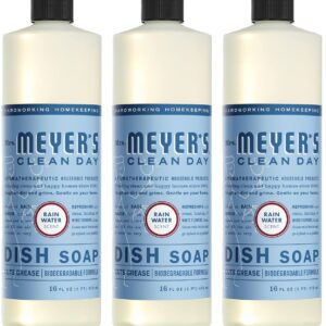 MRS. MEYER’S CLEAN DAY Liquid Dish Soap, Biodegradable Formula, Rain Water, 16 fl. oz – Pack of 3