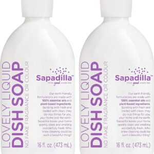 Sapadilla Liquid Dish Soap – Sweet Lavender + Lime – Made with 100% Pure Essential Oil Blends, Tough on Grease, Aromatic & Fragrant Dishwashing Liquid, Plant Based, Biodegradable, 12 Ounce (Pack of 2)