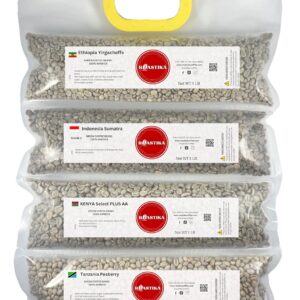 Roastika – Unroasted Coffee Bean – 4lb (pack of 4) – Sampler Pack – FANCY BUNDLE (ETHIOPIA YIRGACHEFFE/INDONESIA SUMATRA/KENYA PLUS AA/TANZANIA PEABERRY KILIMANJARO) Green Coffee Bean