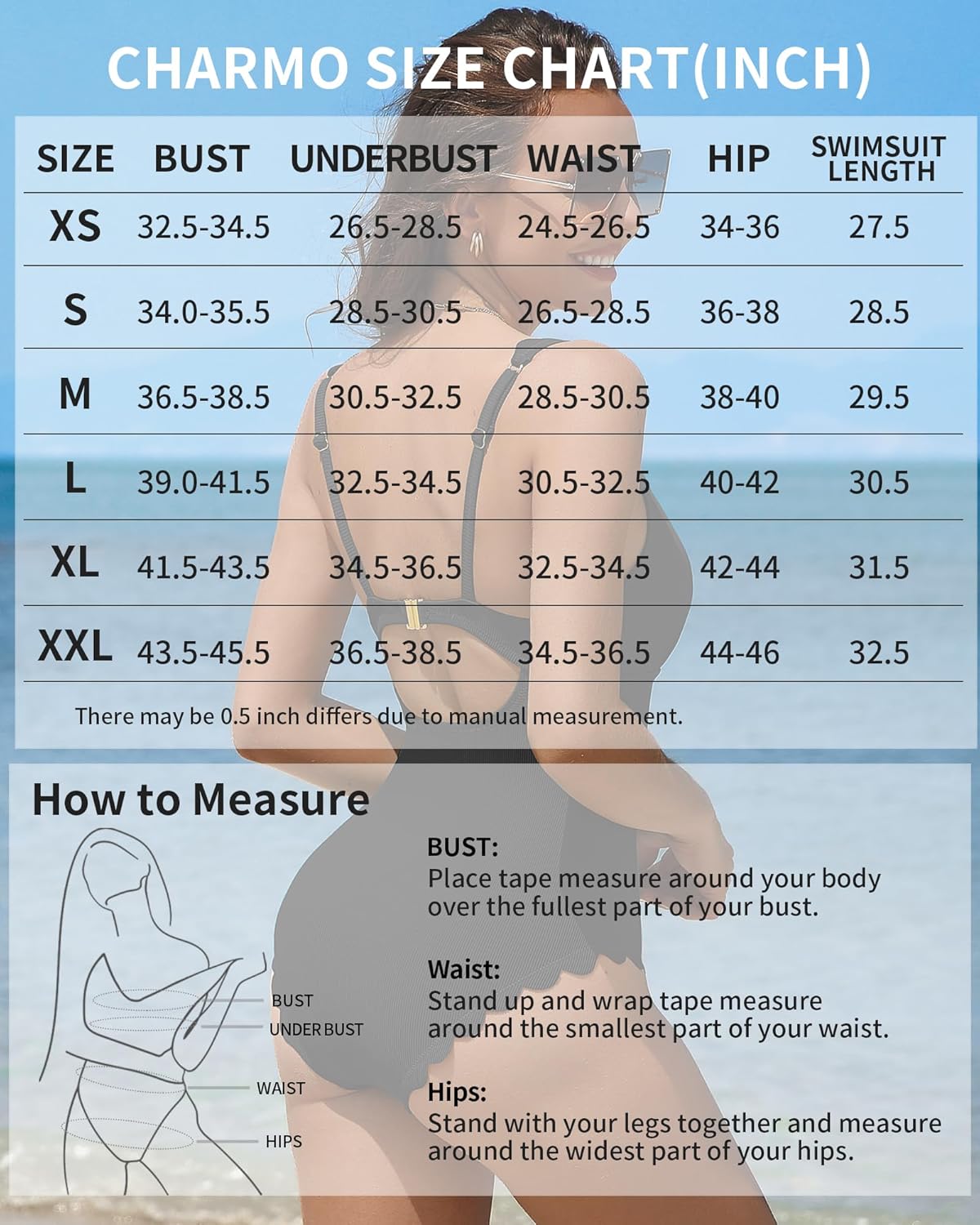 Charmo Womens Scalloped Ribbed One Piece Swimsuits Retro Square Neck Modest Bathing Suits - Image 6