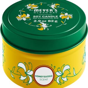 MRS. MEYER’S CLEAN DAY Soy Tin Candle, 12 Hour Burn Time, Made with Soy Wax and Essential Oils, Honeysuckle, 2.9 oz