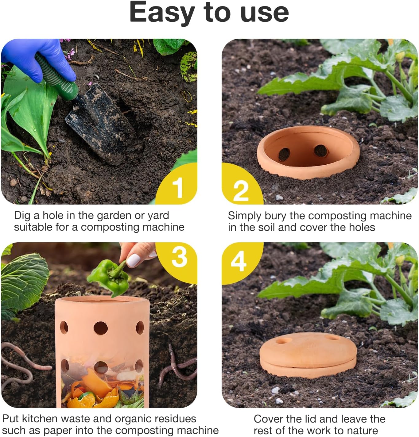 Underground Worm Farm Clay 10Inch Garden Composting bin Ceramics Outdoor Gardening from Kitchen Food Waste with Holes Systems Sustainable Worm Composter for Raised Garden Beds at Home - Image 7