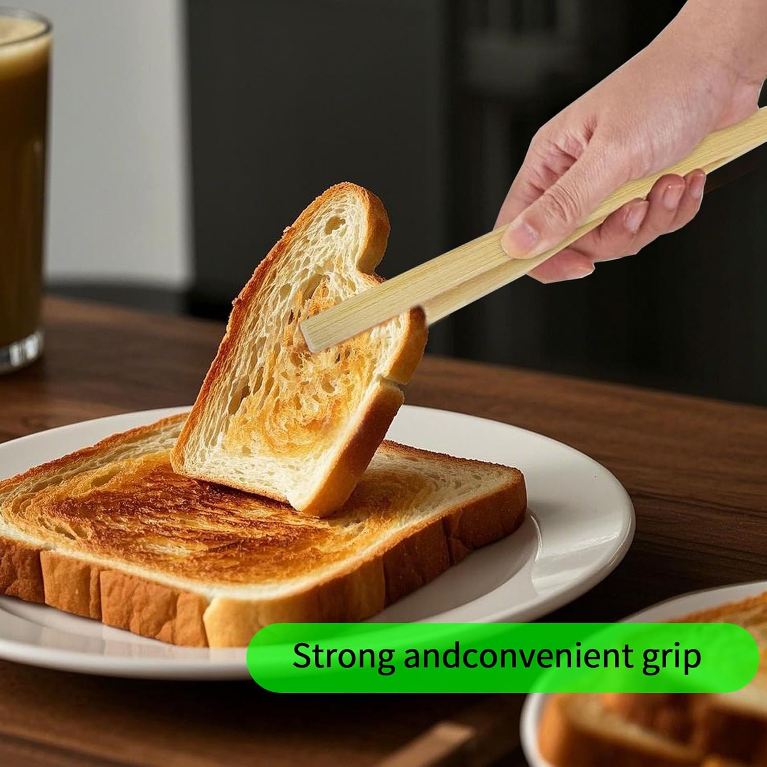 4 PCS Bamboo Toaster Tongs, Wooden Cooking Tong, Multipurpose Tongs for Fruits, Pickles, Bread, Cheese, Bacon, and Muffins (10 in, Wood) - Image 4