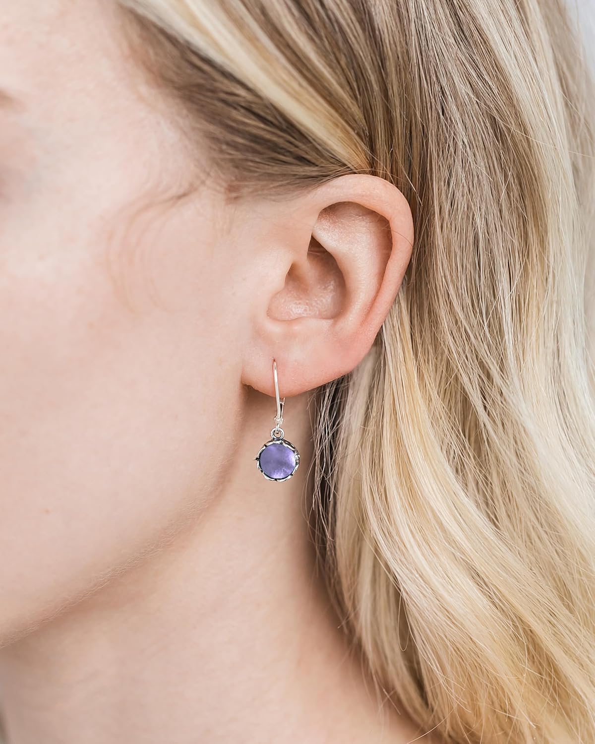 Bottled Up Designs Handmade Vintage Leverback Botanicals Earrings, Sterling Silver, Eco Friendly, Made in USA, Birthday Gifts, Mothers Day, Women, Anniversary (Purple Medicine Bottle) - Image 2