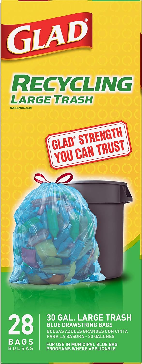Glad Trash Bags, Large Drawstring Garbage Bags, 30 Gallon Blue Trash Bags for Large Kitchen Trash Can or Recycling, 28 Count - Packaging May Vary - Image 7