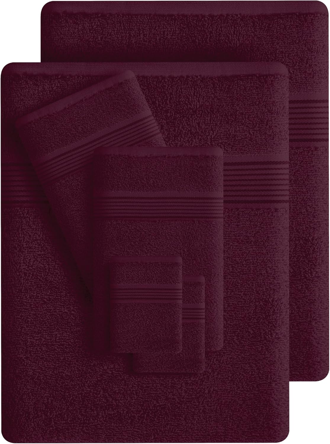 Belizzi Home 100% Cotton Towel Set, Contains 6 Soft Bath Towel, 6 Hand Towels, 12 Wash Cloths - Compact Absorbent Lightweight & Quickdry Towels for Bathroom - 24 Piece Bathroom Towel Set - Burgundy - Image 3