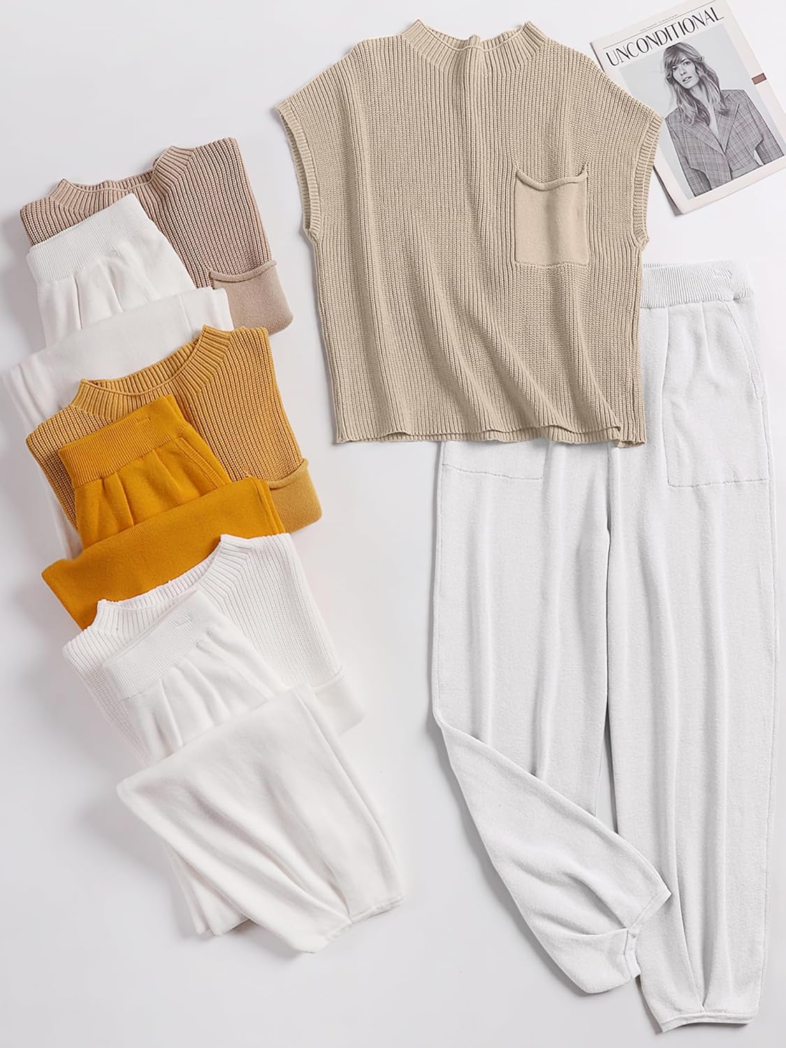 ANRABESS Women's Two Piece Outfits Knit Sweater Vest Crop Top Pants Lounge Matching Tracksuit Sweatsuit Travel Clothes Sets - Image 9