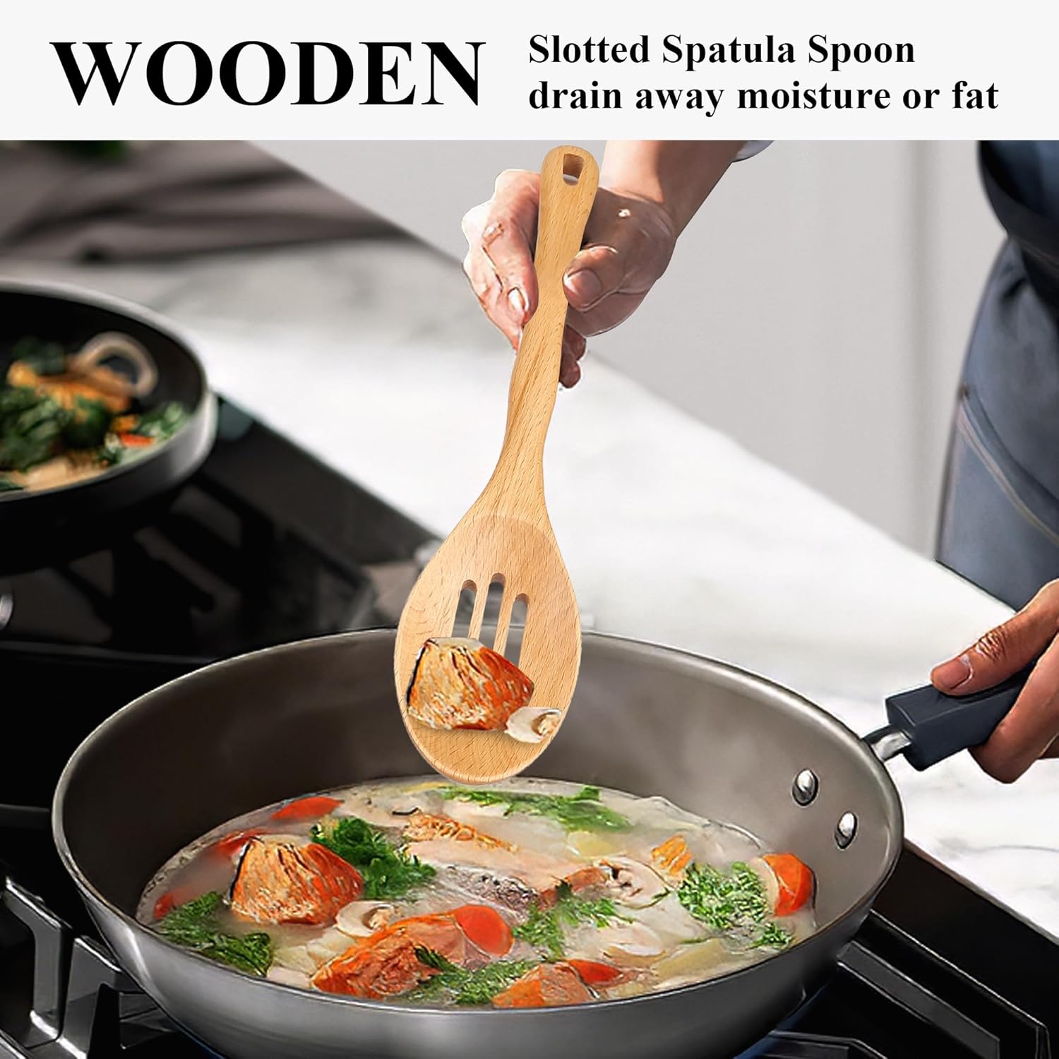 Wooden Spatula Set, 6 Pack Kitchen Wood Slotted Spoon Spatulas Turner Utensils for Cooking, Non Toxic Solid Wooden Spatulas Natural Wood Serving Spoons Spaghetti Utensil Set for Nonstick Cookware - Image 5