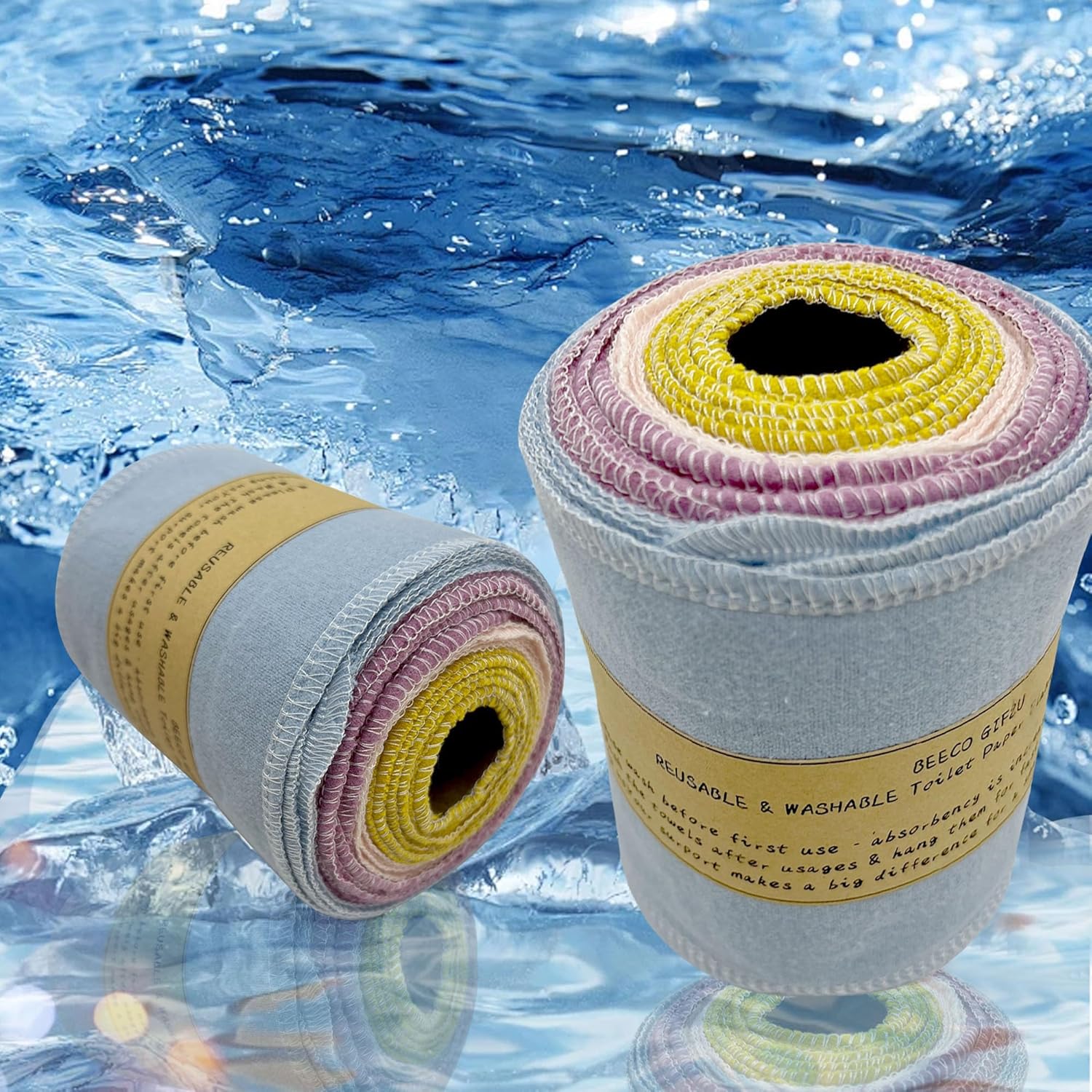 Reusable Toilet Paper Towels 24 Count Roll,Washable Absorbent No Tear Bidet Towels Cotton Cloth,Zero Waste Cleaning Supplies for Bathroom (Solid 4 Colors B) - Image 3