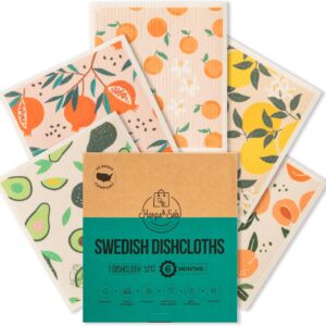 Harps&Seb Swedish Dishcloths for Kitchen Dish Towels – 5 Pack, Non-Scratch Reusable Paper Towels, Super Absorbent Washable Swedish Dish Cloths, No Odor, Biodegradable, Fruit Design