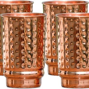 Pure Copper Hammered Tumblers Set of 4 | 350ml (11.8oz) | Handmade Ayurvedic Drinkware for Health & Wellness | Travel Copper Cups