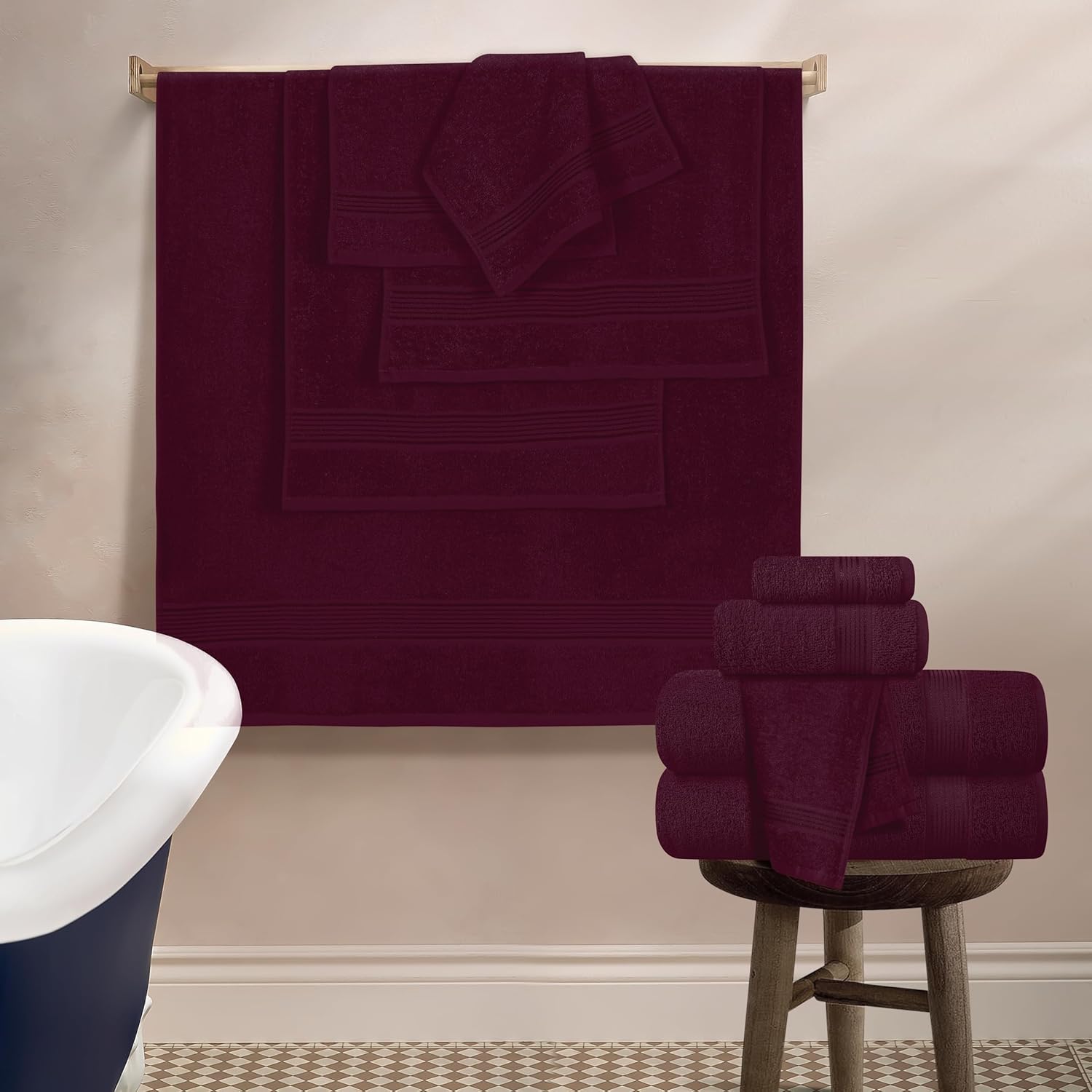 Belizzi Home 100% Cotton Towel Set, Contains 6 Soft Bath Towel, 6 Hand Towels, 12 Wash Cloths - Compact Absorbent Lightweight & Quickdry Towels for Bathroom - 24 Piece Bathroom Towel Set - Burgundy - Image 4