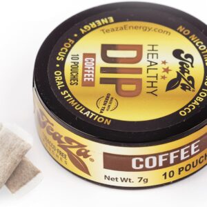 TeaZA Herbal Dip Coffee Pouches -Nicotine Free, Tobacco Free – Made with Green Tea Caffeine Energy Pouches (1 Puck)