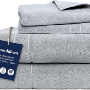 Brooklinen Super-Plush Turkish Cotton Bath Towel Set – Set of 2 Bath Towels + 2 Hand Towels Cotton, 820 GSM, Highly Absorbent, Machine Washable, Perfect for Home & Bathroom (Smoke Grey)