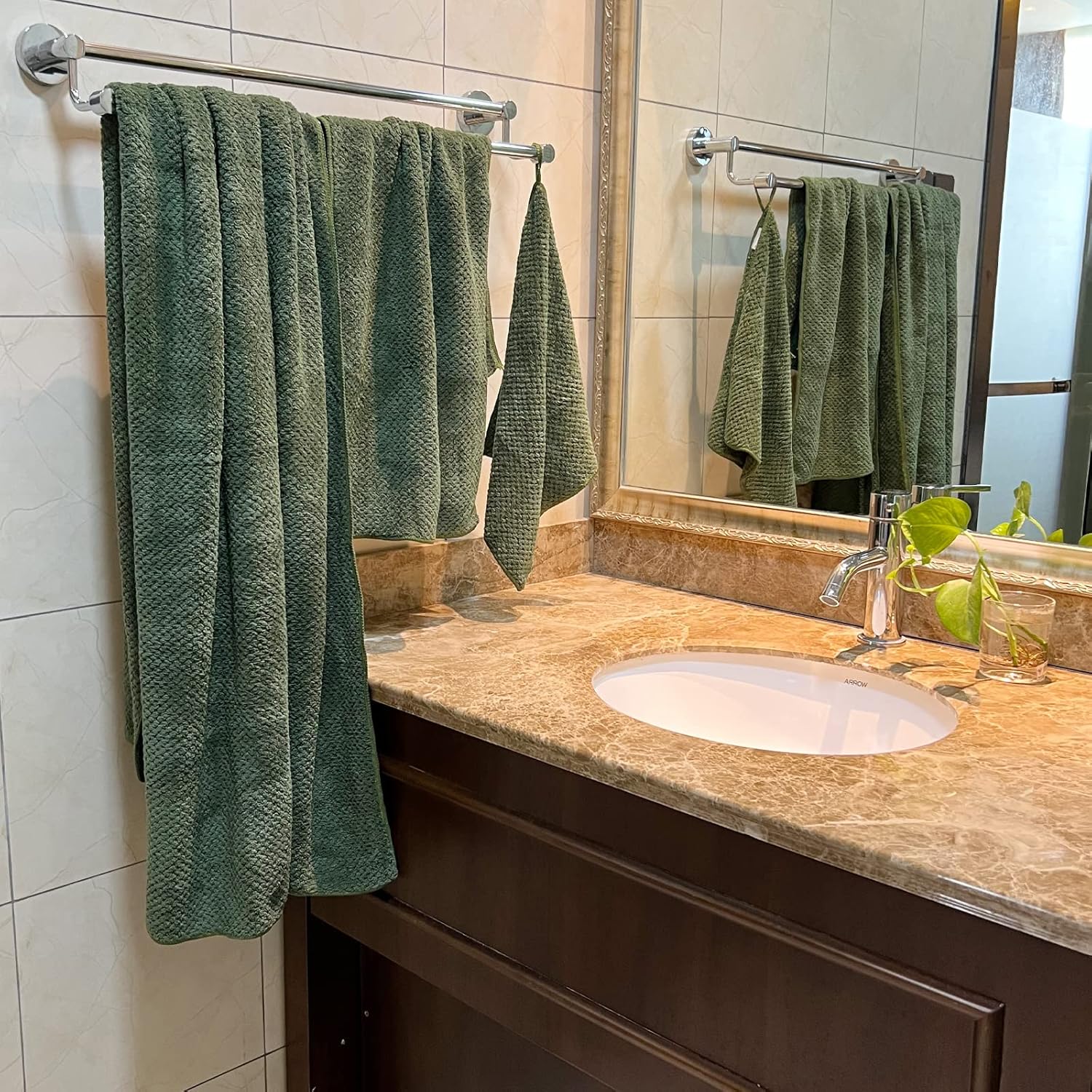 YTYC 29x59 Inch Bath Towels Set of 6 Large, Super Soft Absorbent Lint Free Microfiber Shower Towels for Bathroom 80% Polyester (Olive Green, 6 Piece) - Image 5