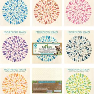 MorningRain Swedish Cloths for Kitchen, 7 Pack Watercolor Dish Towels, Washable Paper Towels, Non-Scratch Cellulose Sponge Cloths, No Odor, Biodegradable, Reusable Dishcloths