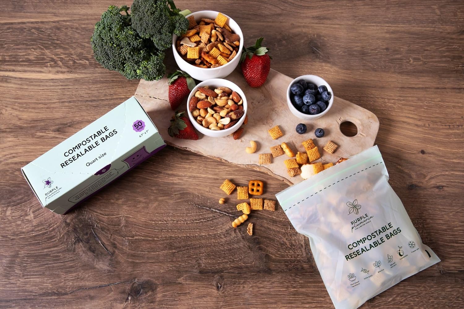 100% Compostable Resealable Food Storage Bags – Biobased, Leak-Proof, Freezer-Safe – Extra Strong & Durable – Available in Gallon, Snack & Sandwich Sizes (Quart) - Image 3