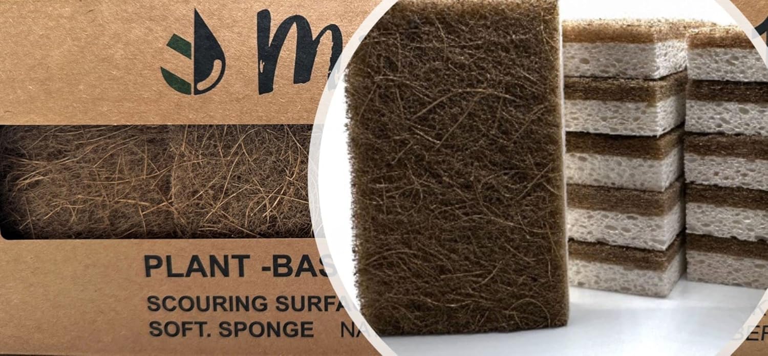 12 Pack Natural Sponges | Hemp Sisal Plant Based Scrubber Scouring Sponge | Eco-Friendly Odor Free Biodegradable Compostable Wood Pulp | Sustainable Scrub Pads for Kitchen, Dishes, Bathroom - Image 8