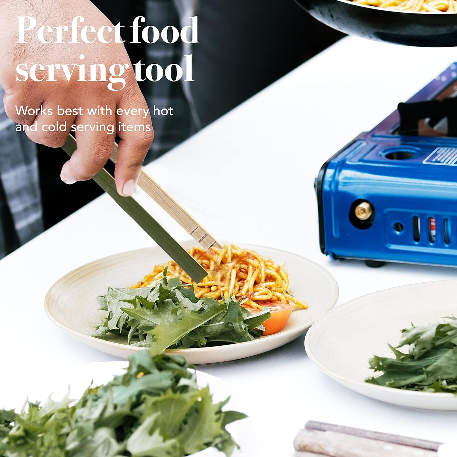 Party Essentials Bamboo Disposable Green Mini Tongs, Toast Serving Utensils, 6" Length, 50-Count, Natural - Image 6