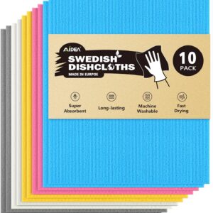 AIDEA Swedish Dishcloths for Kitchen-10PK, Absorbent Sponge Dish Cloth, Dishcloths for Washing Dishes, Reusable Paper Towels Dish Cloths, Swedish Towels for Home, Kitchen, Glass, 7″ x 6″