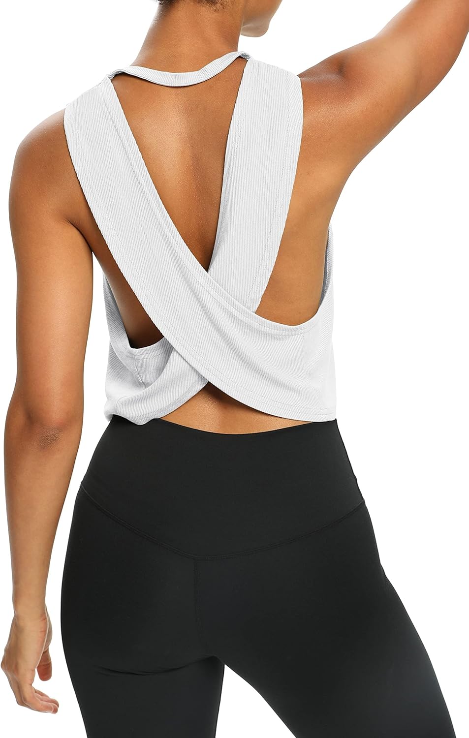 Bestisun Womens Open Back Workout Shirts Cropped Yoga Tank Tops Backless Athletic Clothes - Image 2