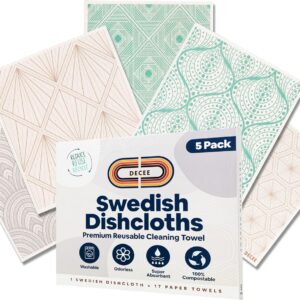 DECEE Reusable Paper Towels 5-Pack (Vintage Lux), Quick Drying, No Odor, Washable Kitchen Cloth, Sustainable Dish Sponge, Eco Friendly Gift.