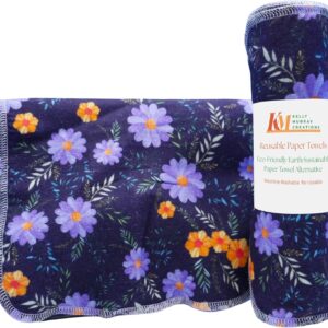 Pack of 10 Reusable Paper Towels | 10×10 Inch Cotton Towels | Kitchen Utensils Print | Eco Friendly, Washable, Quick Drying | Sustainable Cleaning Cloths | Floral Dark