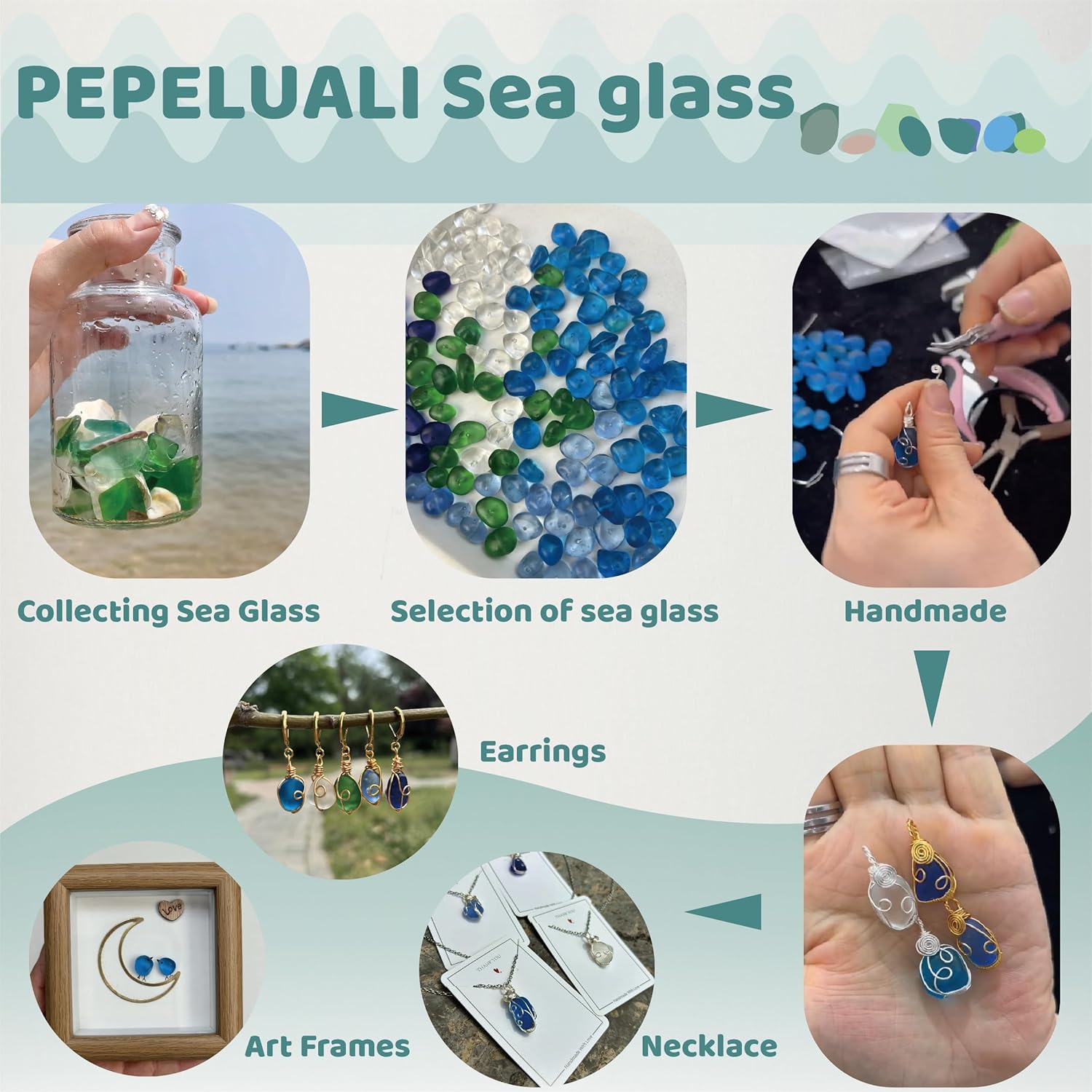 Handmade 14K Gold Sea Glass Wire Wrap Drop Earrings Jewelry (Green),Beach Earrings, Summer Gift, Ocean Jewelry Inspirational Gifts for Women, Mom, Sister - Image 5