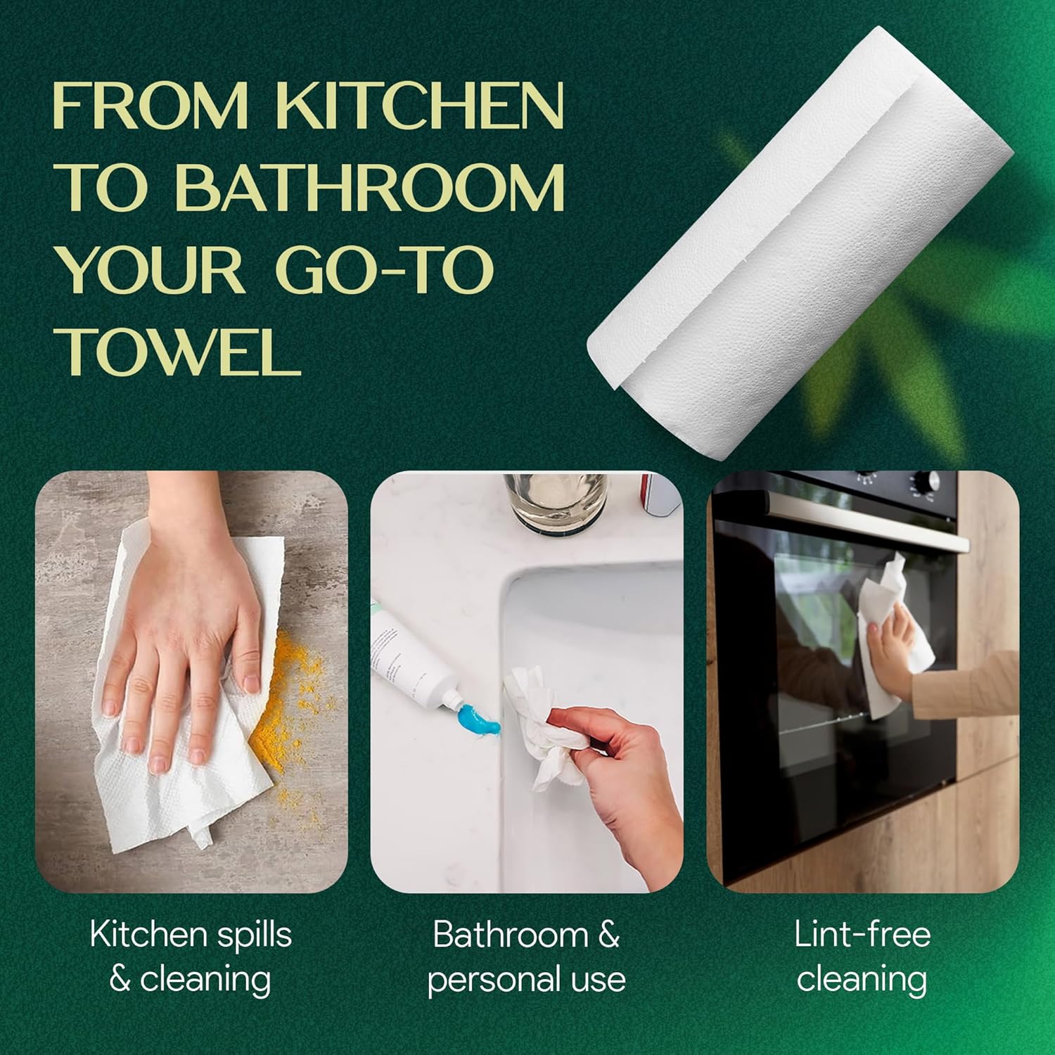 100% Bamboo Paper Towels | Lint-Free, Eco-Friendly, Tree-Free | 2-Ply Kitchen Paper Towel | Food Grade – FSC-Certified, BPA/PFAS-Free | 6 Rolls (450 Sheets) | PALM NAKI - Image 5