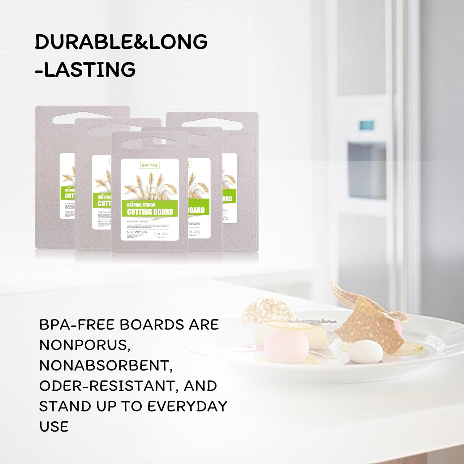 Cutting Board for Kitchen, Wheat Straw Fiber Cutting Board, Dish Washer Safe, w/Juice Grooves for Meat, Veggies,Easy Grip Handle, Non-slip Surface,Eco-friendly,Serveware Accessories(12.5‘x8.1‘) - Image 3