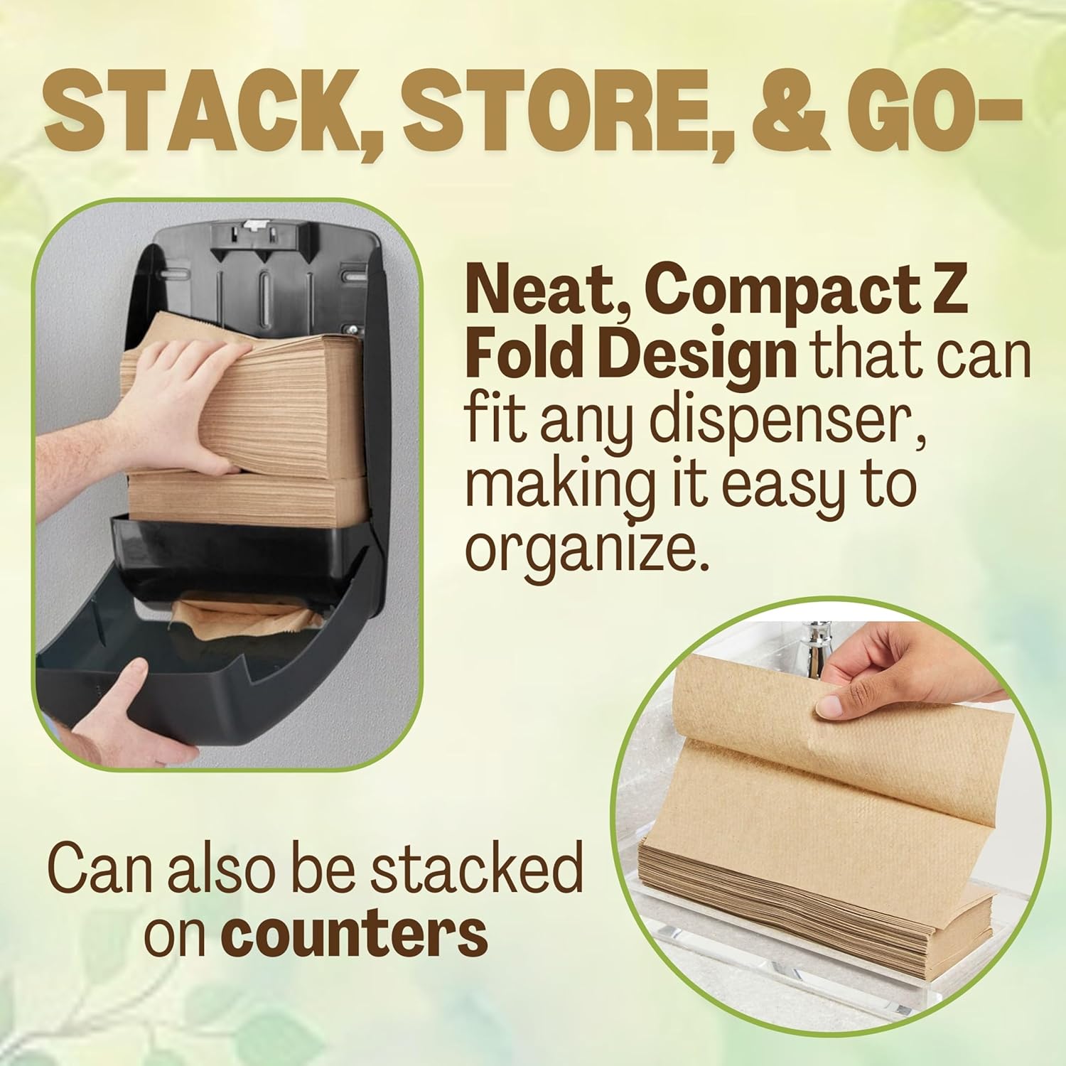 1250ct Brown Organic Unbleached Z-Fold Paper Towels | 100% Post-Consumer Waste, Sustainable Multifold Towels Bulk | Commercial Tri-Fold Recycled Paper Towels for Office, Bathroom, Kitchen Use - Image 4