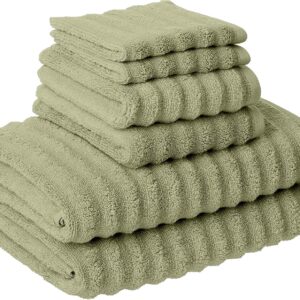 Amrapur Overseas Luxury Spa Collection | 6-Piece Ultra Soft Quick-Dry 550GSM 100% Combed Cotton Wavy Towel Set [Sage]