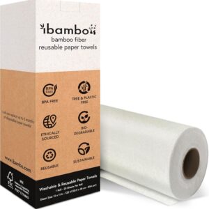 Reusable Paper Towels Bamboo | Ultra Absorbent & Durable | Reusable Paper Towels Washable Roll | FSC Certified | 100% Rayon Derived From Bamboo | Towel Alternative | 20 Sheets, 12″x11″ | 1 Roll