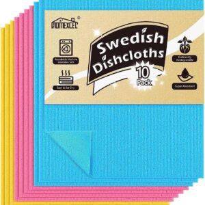 HOMEXCEL Swedish Dishcloths for Kitchen 10 Pack, Sponge Dish Cloth for Counters & Washing Dishes, Reusable and Absorbent Paper Towels, 3 Colors Assorted
